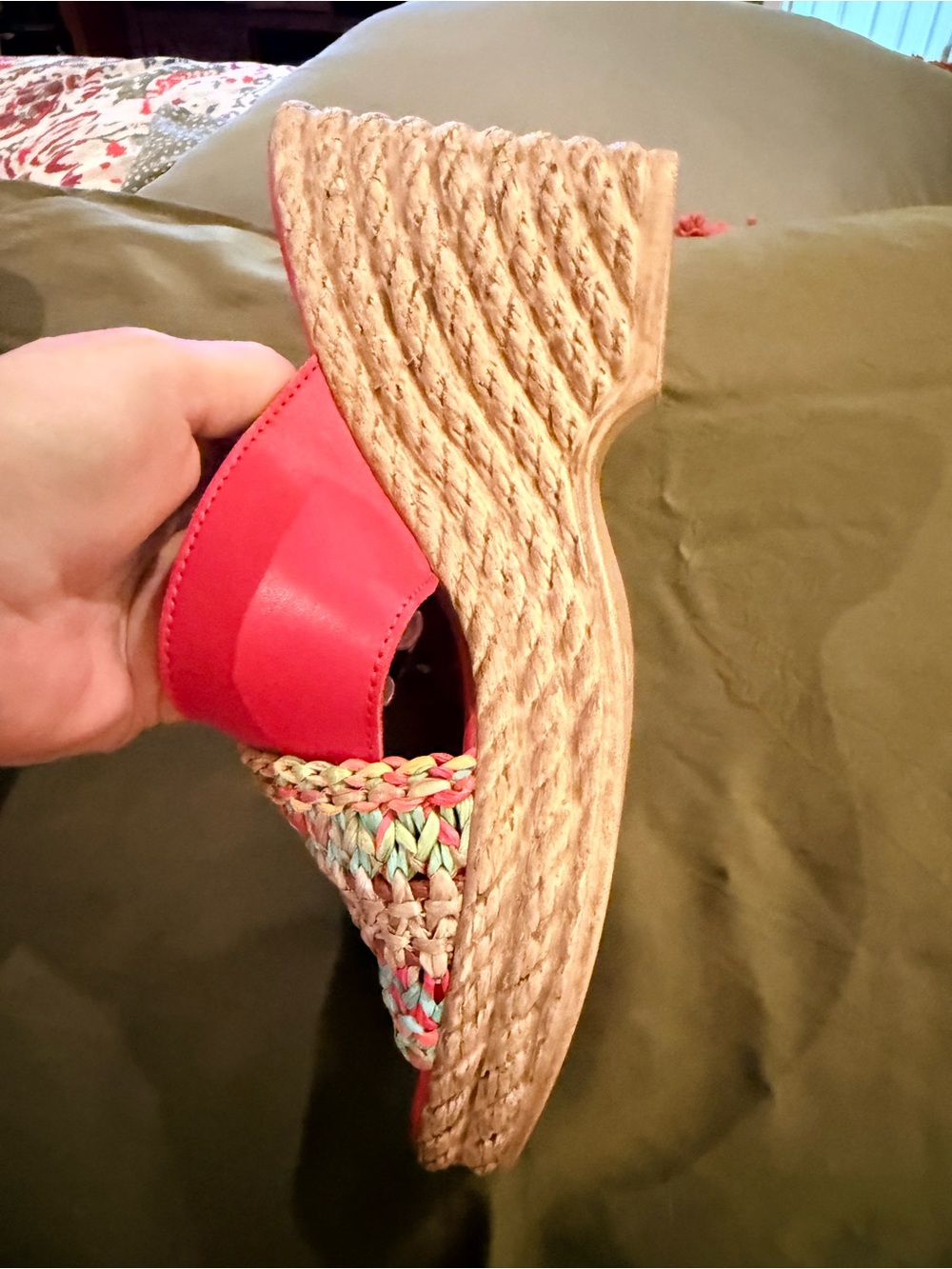 Spring Step Red Multicolor Raffia Wedge Mules - Picture 10 of 14